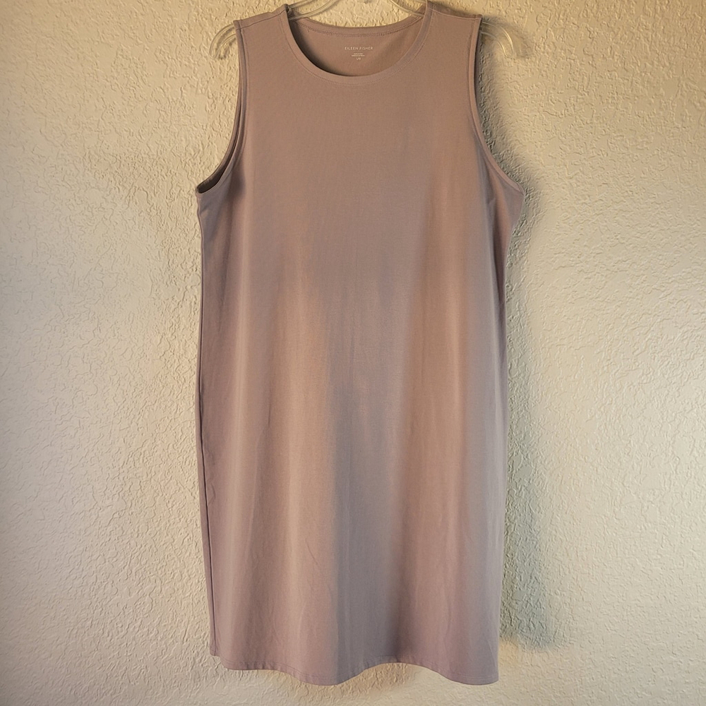 NWOT 167$ Eileen Fisher Women Organic Cotton Crew Neck Cream Tan Dress Large